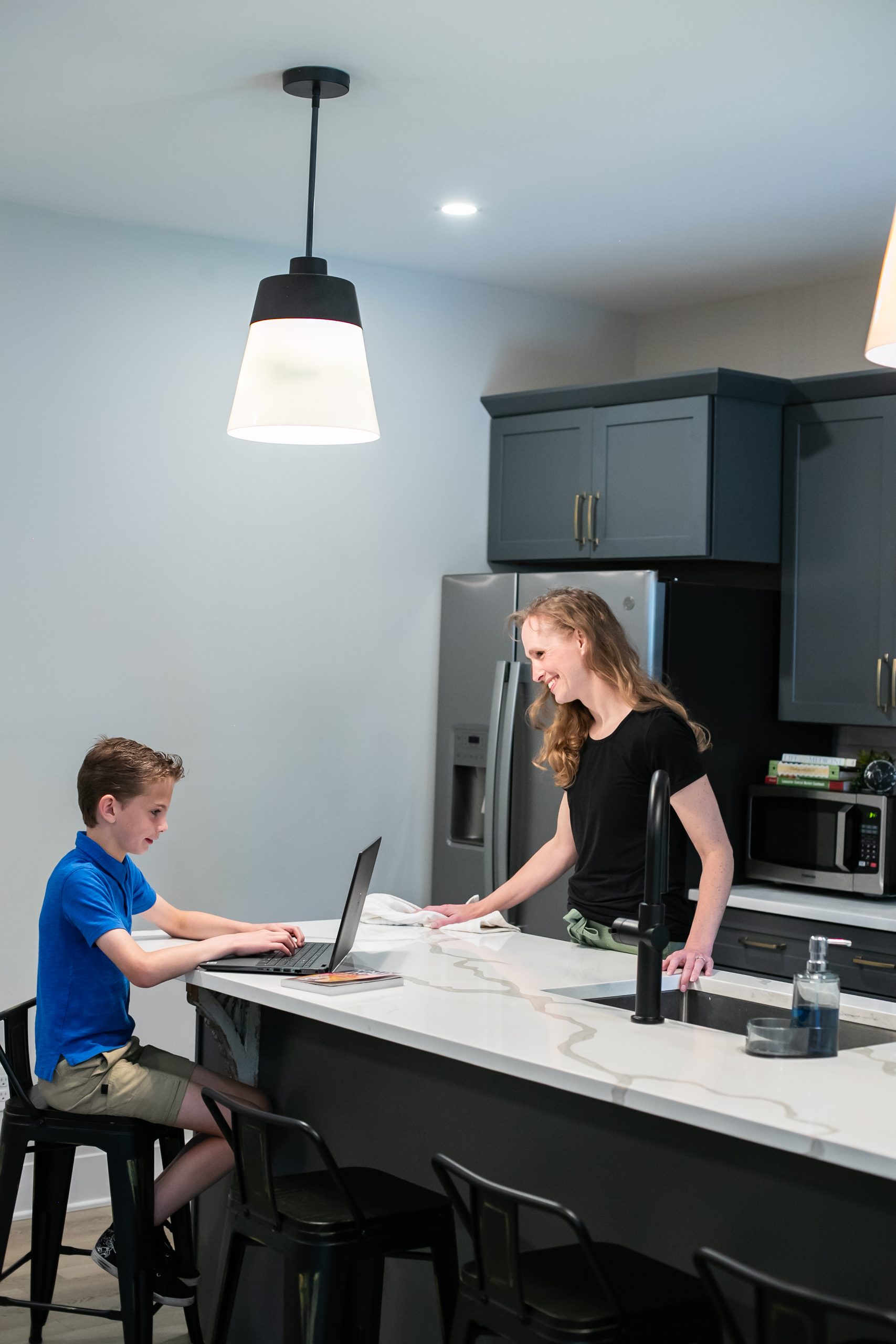 mom son kitchen